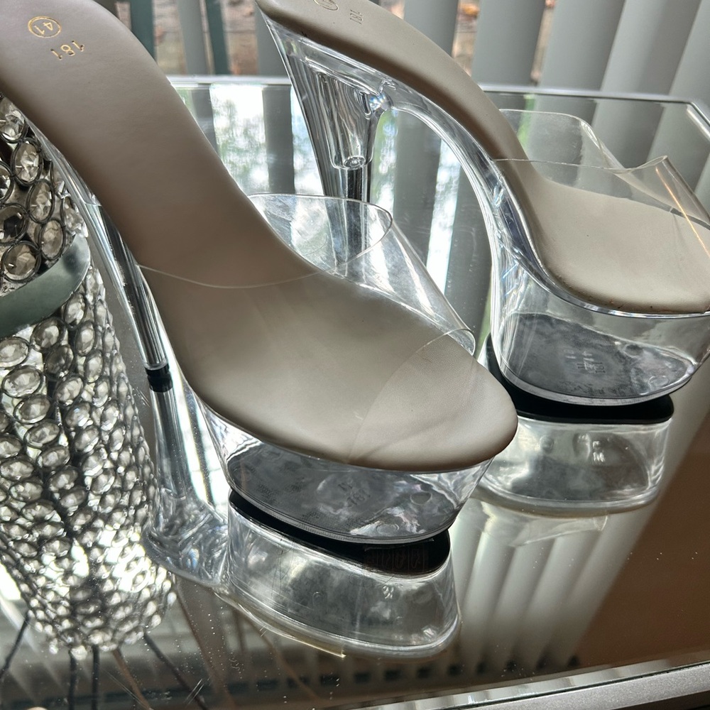 SOLD! Elegant Clear and Cream Platform Heels